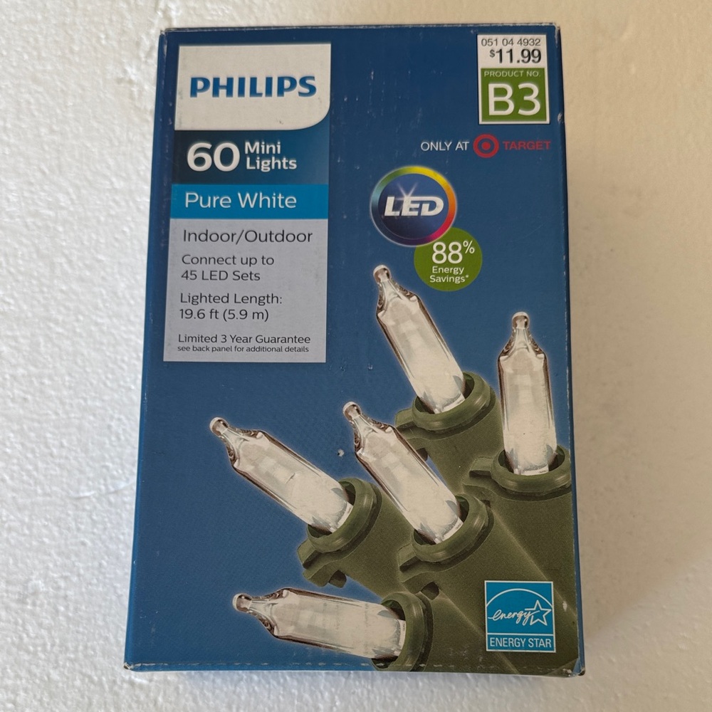 Philips Pure White 60 Mini LED String Lights with Green Sockets